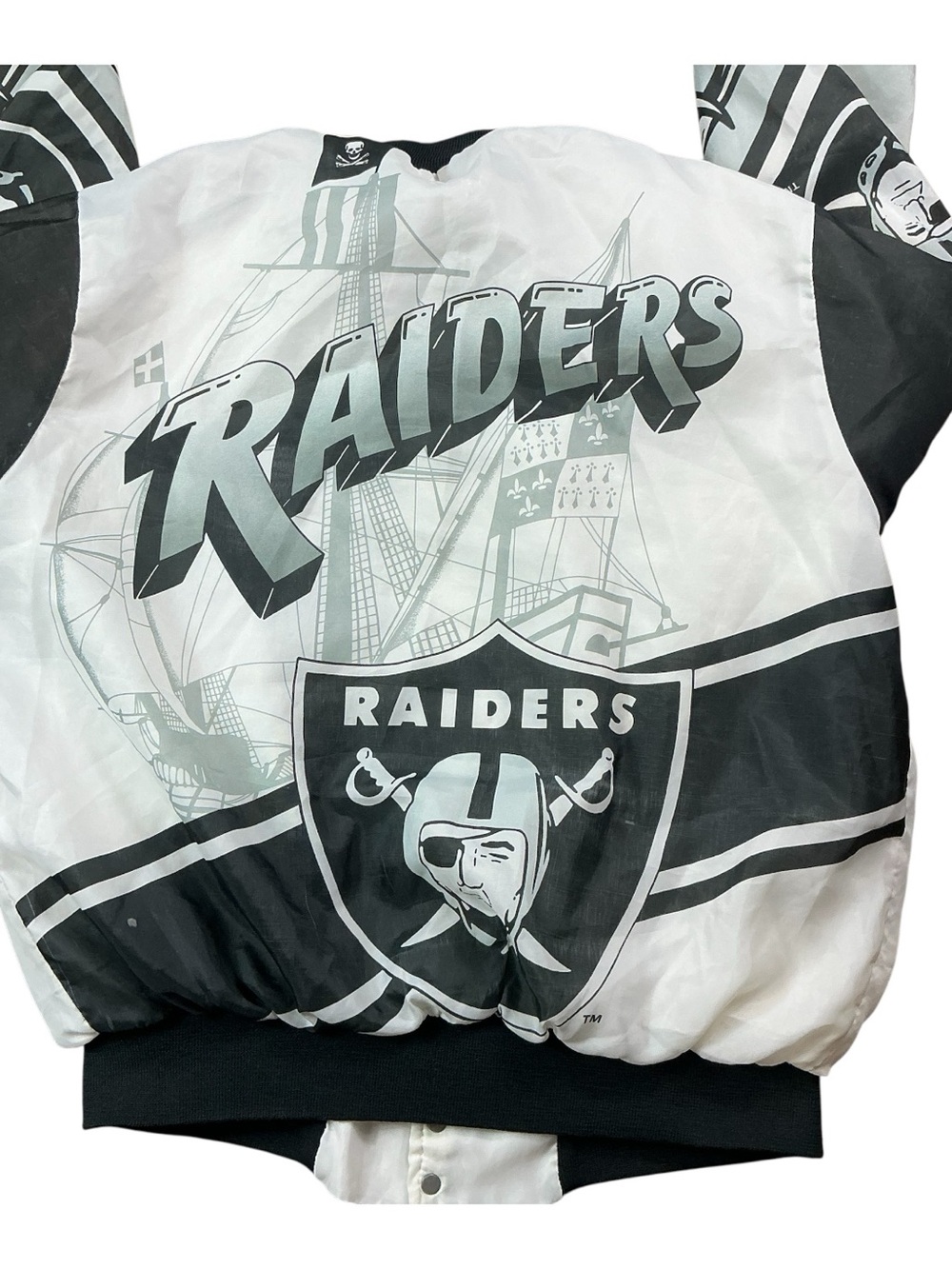Vintage Raiders Chalk line 80s NFL nylon fan jacket USA SZ L